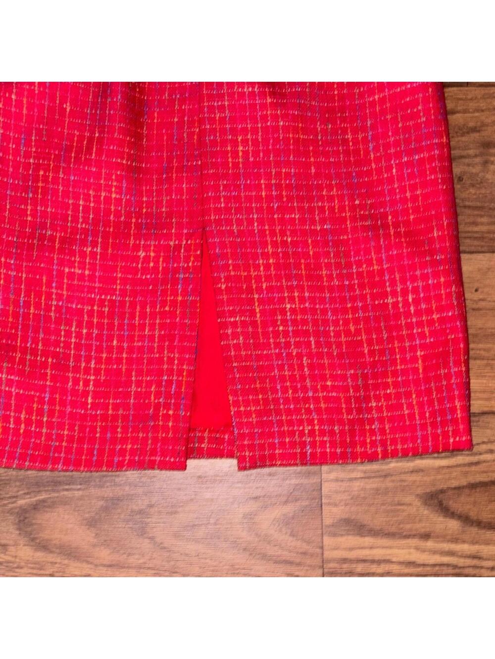 Red Colorful Tweed Plaid Sleeveless Dress Jacket Set Teacher Preppy - Picture 7 of 13